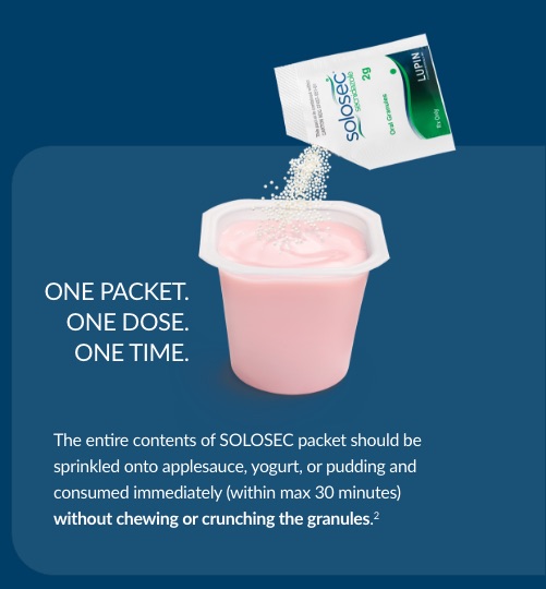 packet of solosec pouring into yogurt packet of solosec pouring into yogurt